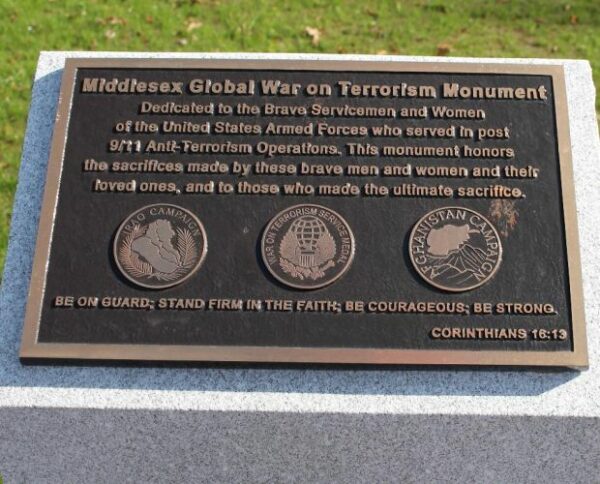 MIDDLESEX GLOBAL WAR ON TERRORISM MONUMENT PLAQUE