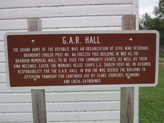 BRANDON G.A.R. MEMORIAL HALL PLAQUE