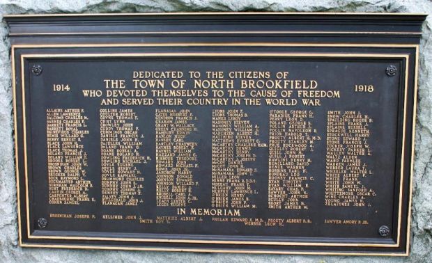 TOWN OF NORTH BROOKFIELD WORLD WAR MEMORIAL PLAQUE