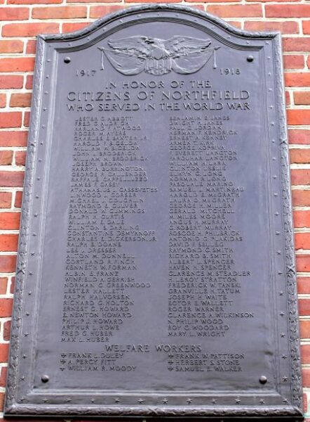 NORTHFIELD WORLD WAR MEMORIAL PLAQUE