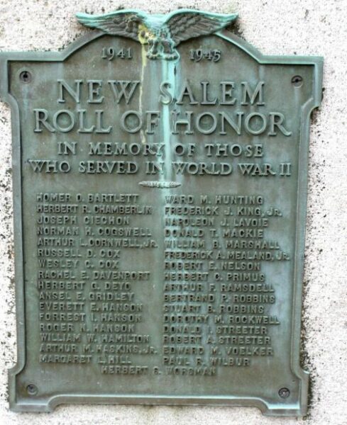 NEW SALEM WORLD WAR II MEMORIAL PLAQUE