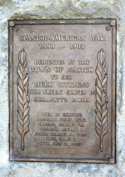 TOWN OF NATICK SPANISH-AMERICAN WAR MEMORIAL ORNATE FLAGSTAFF BASE PLAQUE A