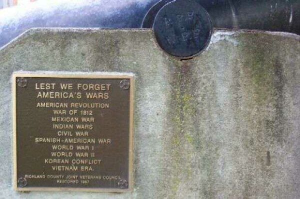 LEST WE FORGET AMERICA’S WARS MEMORIAL CANNON PLAQUE