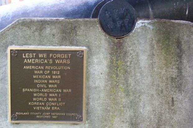 LEST WE FORGET AMERICA’S WARS MEMORIAL CANNON PLAQUE