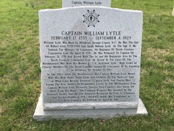 CAPTAIN WILLIAM LYTLE REVOLUTIONARY WAR MEMORIAL