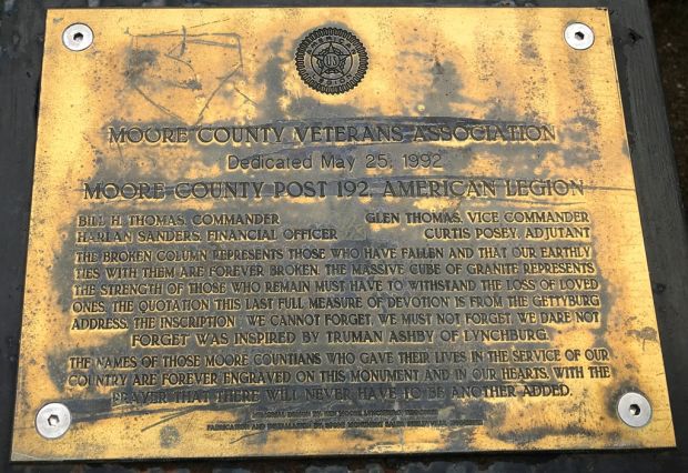 MOORE COUNTY WAR VETERANS MEMORIAL PLAQUE