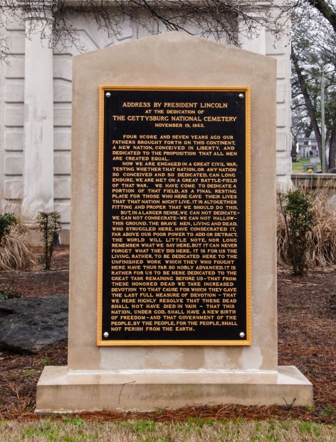 NASHVILLE NATIONAL CEMETERY GETTYSBURG ADDRESS BY PRESIDENT LINCOLN MEMORIAL PLAQUE