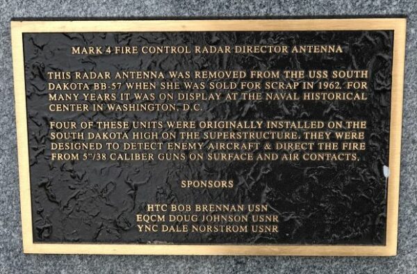 MARK 4 FIRE CONTROL RADAR DIRECTOR ANTENNA MEMORIAL PLAQUE