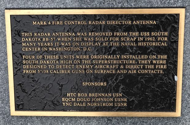 MARK 4 FIRE CONTROL RADAR DIRECTOR ANTENNA MEMORIAL PLAQUE