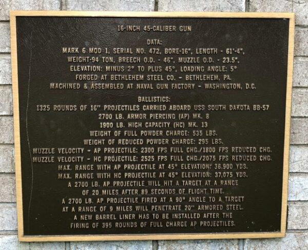 16-INCH 45-CALIBER GUN MEMORIAL PLAQUE