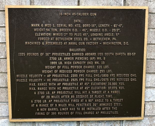 16-INCH 45-CALIBER GUN MEMORIAL PLAQUE