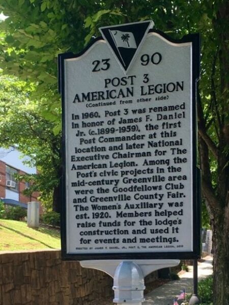POST 3 AMERICAN LEGION MEMORIAL MARKER BACK