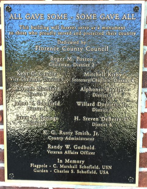 FLORENCE COUNTY ALL GAVE SOME-SOME GAVE ALL MEMORIAL BUILDING PLAQUE