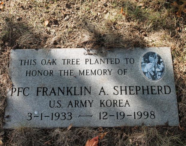 PFC FRANKLIN A. SHEPHERD WAR MEMORIAL TREE STONE