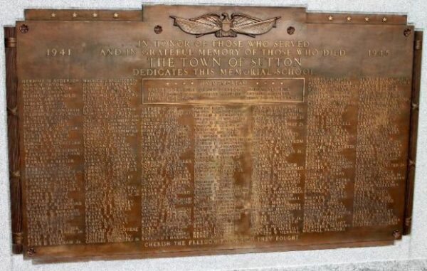TOWN OF SUTTON WORLD WAR II MEMORIAL PLAQUE