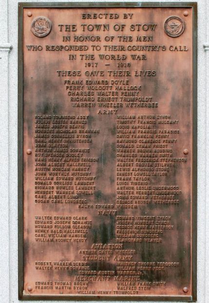 TOWN OF STOW WORLD WAR MEMORIAL PLAQUE