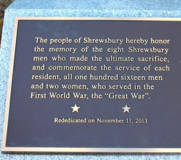 SHREWSBURY WORLD WAR SUPREME SACRIFICE MEMORIAL PLAQUE CLOSE-UP