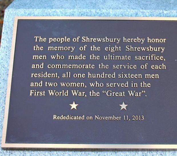 SHREWSBURY WORLD WAR SUPREME SACRIFICE MEMORIAL PLAQUE CLOSE-UP