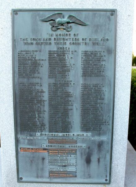 RUTLAND, MA WAR VETERANS MEMORIAL PLAQUE C