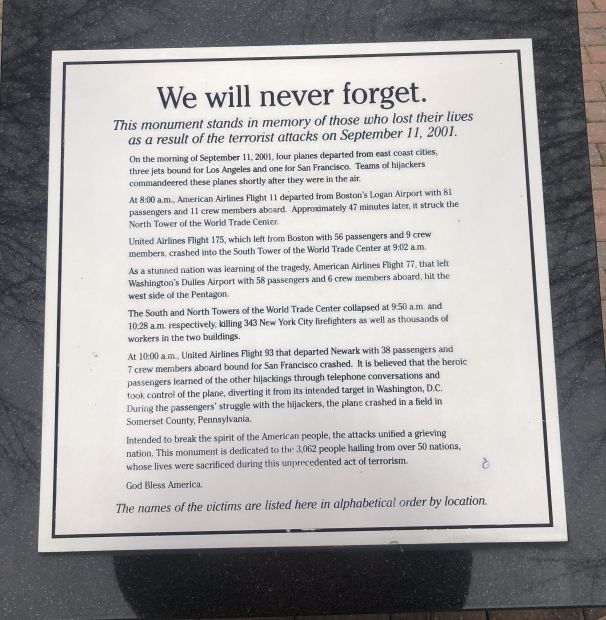 FALLS CHURCH SEPTEMBER 11, 2001 MEMORIAL PLAQUE A