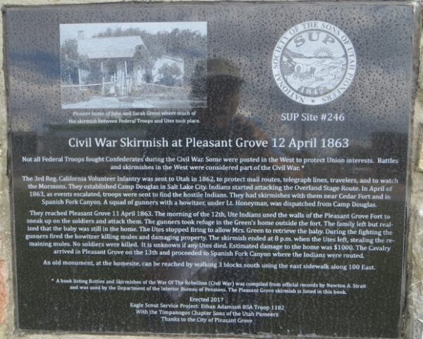 CIVIL WAR SKIRMISH AT PLEASANT GROVE MEMORIAL PLAQUE