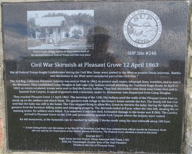 CIVIL WAR SKIRMISH AT PLEASANT GROVE MEMORIAL PLAQUE