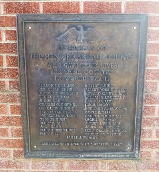 RANDALL COUNTY WORLD WAR II MEMORIAL PLAQUE
