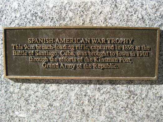 SPANISH-AMERICAN WAR TROPHY MEMORIAL CANNON PLAQUE