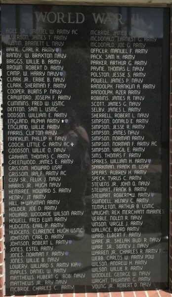 WHITE COUNTY VETERANS MEMORIAL PARK PLAQUE G