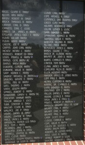 WHITE COUNTY VETERANS MEMORIAL PARK PLAQUE F