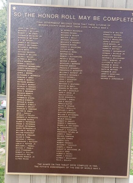 BERGEN COUNTY WORLD WAR II MEMORIAL PLAQUE B