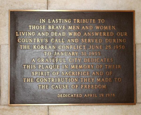 WORCESTER KOREAN WAR MEMORIAL PLAQUE