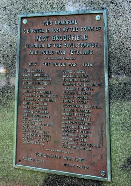 WEST BROOKFIELD WAR VETERANS MEMORIAL PLAQUE C