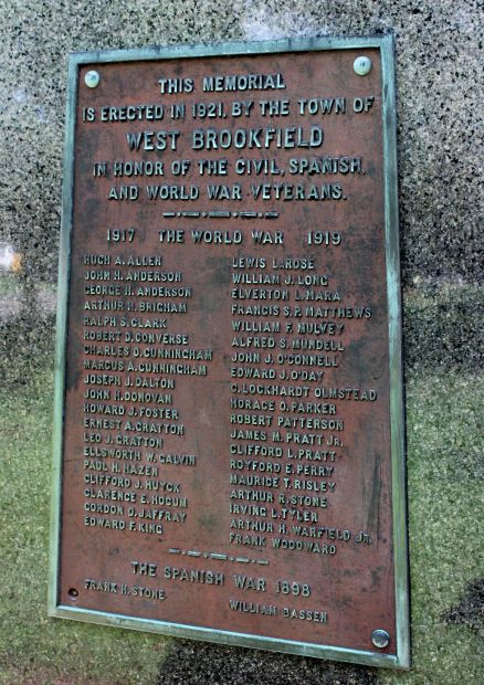 WEST BROOKFIELD WAR VETERANS MEMORIAL PLAQUE C