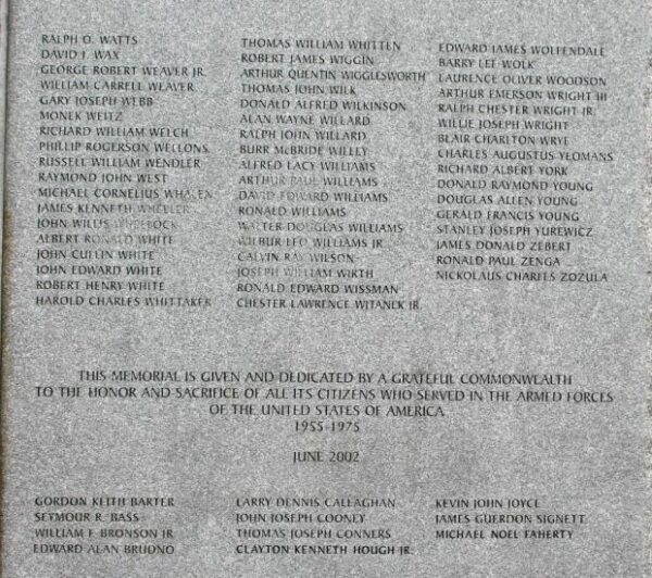 MASSACHUSETTS VIETNAM VETERANS MEMORIAL STONE Z