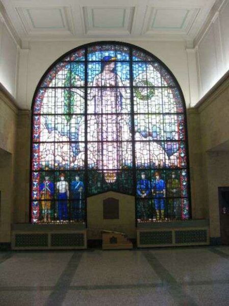 LADY OF MOURNING MEMORIAL STAINED GLASS WINDOW