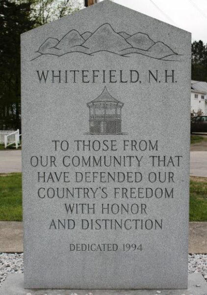WHITEFIELD, N.H. WAR VETERANS MEMORIAL STONE A