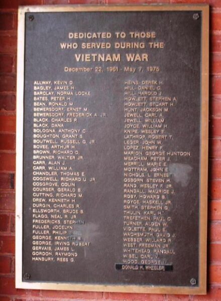 WARNER VIETNAM WAR MEMORIAL PLAQUE