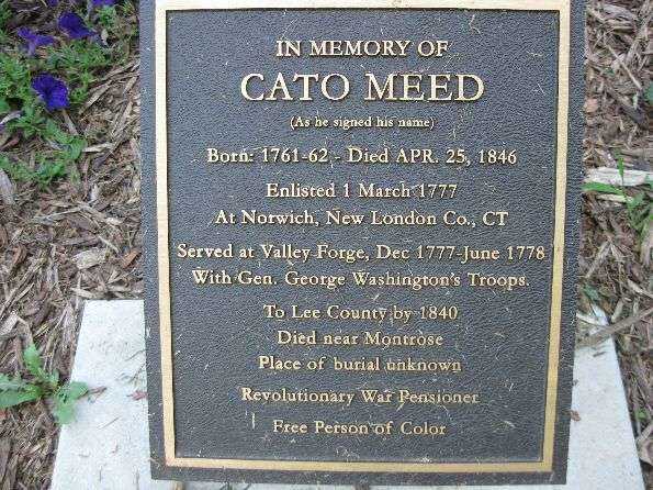 PVT. CATO MEED REVOLUTIONARY WAR VETERANS MEMORIAL PLAQUE