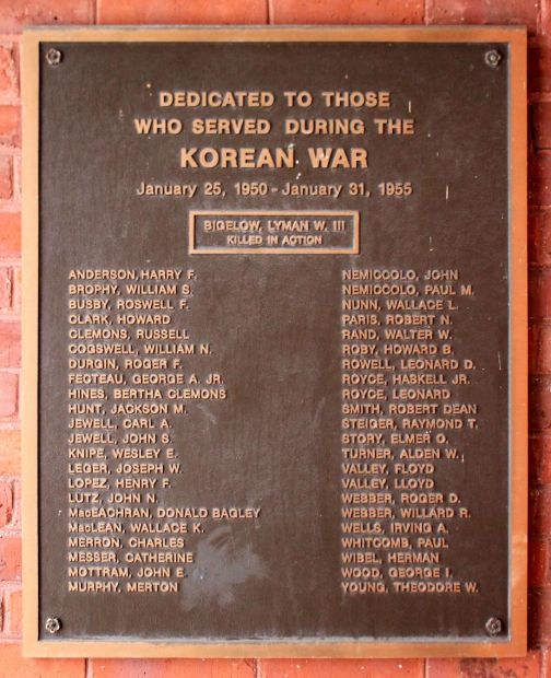 WARNER KOREAN WAR MEMORIAL PLAQUE