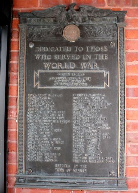 WARNER WORLD WAR MEMORIAL PLAQUE