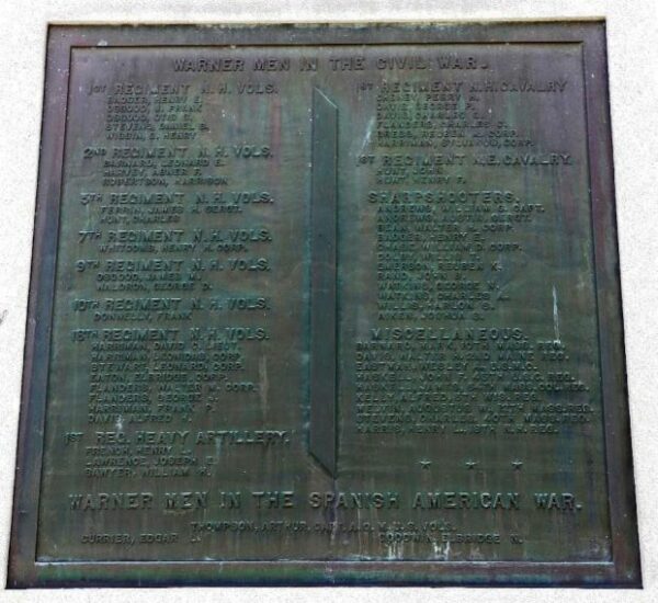 WARNER CIVIL WAR MEMORIAL PLAQUE B
