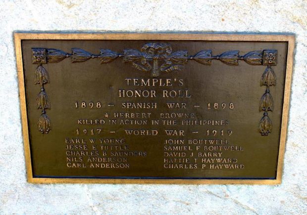 TEMPLE’S SPANISH WAR AND WORLD WAR HONOR ROLL MEMORIAL PLAQUE