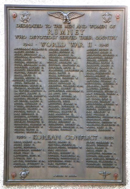 TOWN OF RUMNEY WAR VETERANS MEMORIAL PLAQUE B