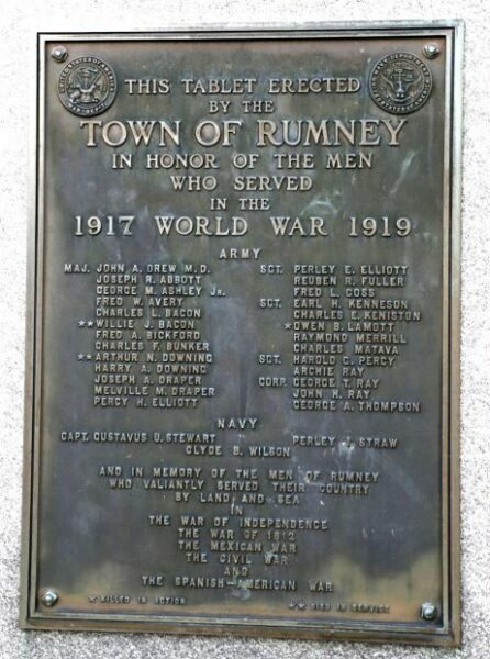 TOWN OF RUMNEY WORLD WAR MEMORIAL PLAQUE