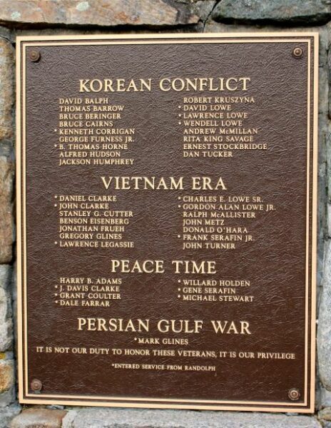 RANDOLPH WAR VETERANS MEMORIAL PLAQUE C