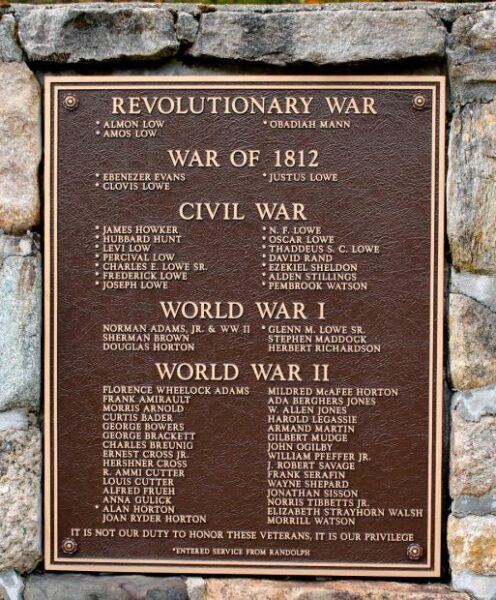 RANDOLPH WAR VETERANS MEMORIAL PLAQUE A