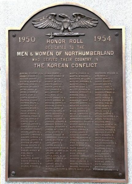 NORTHUMBERLAND KOREAN CONFLICT MEMORIAL PLAQUE