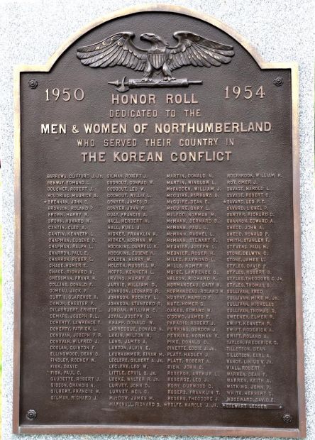 NORTHUMBERLAND KOREAN CONFLICT MEMORIAL PLAQUE