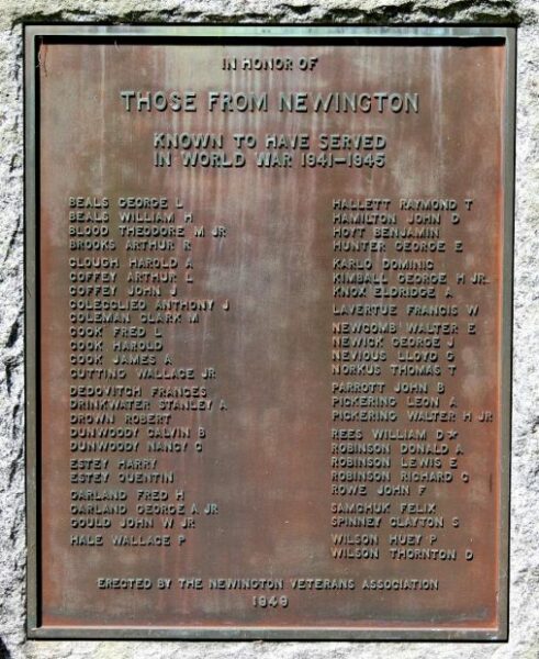 NEWINGTON WORLD WAR 1941-1945 MEMORIAL PLAQUE